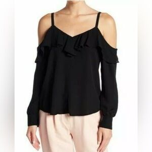 NWT A.L.C Black Felix Cold-shoulder 100% Silk Blouse, EUC, size 6